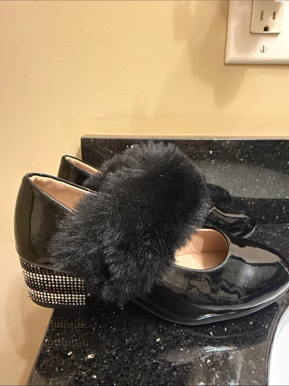 Black Pom-Pom Patent Kids Shoes VINCE CAMUTO